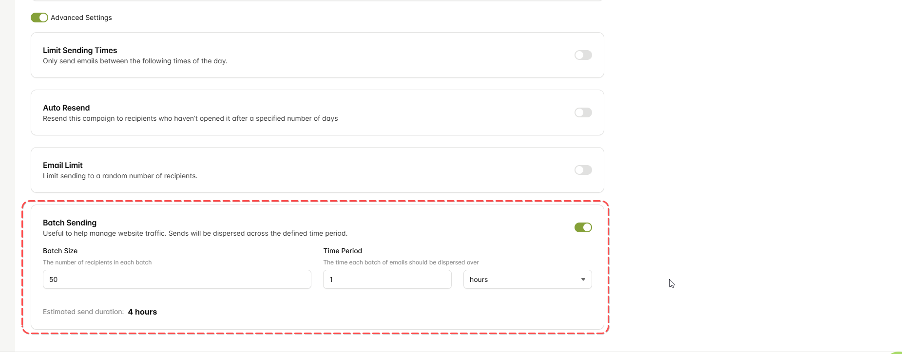 Batch sending (control sending speed)