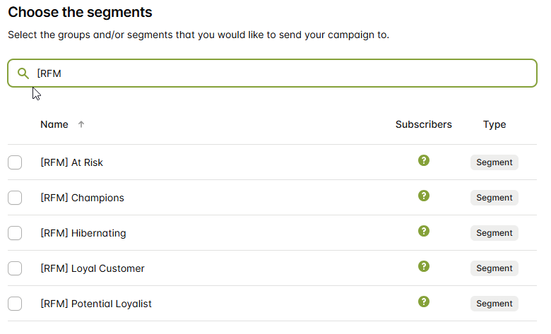 RFM Target Audience Dashboard showing customer targeting
